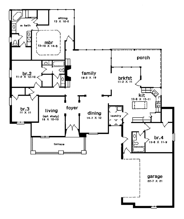 Colonial European One-Story Level One of Plan 97507