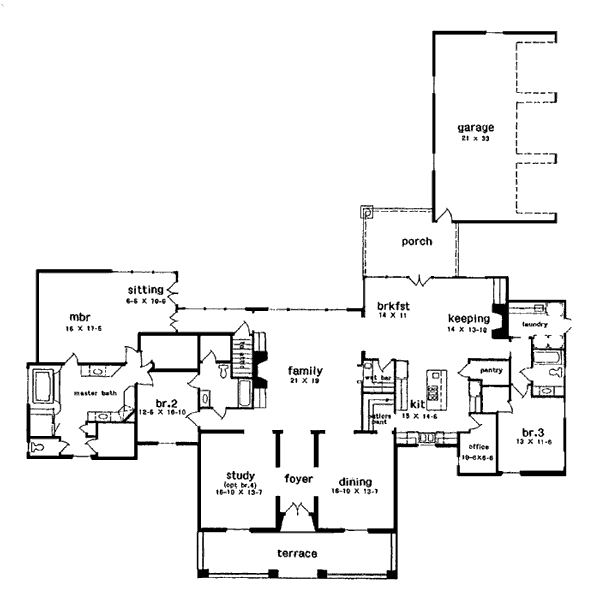 Colonial European One-Story Level One of Plan 97513