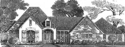 European One-Story Elevation of Plan 97514