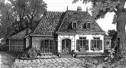 Colonial European One-Story Elevation of Plan 97529