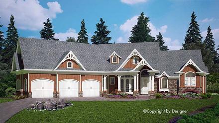 Cottage Country Craftsman New American Style Southern Elevation of Plan 97604
