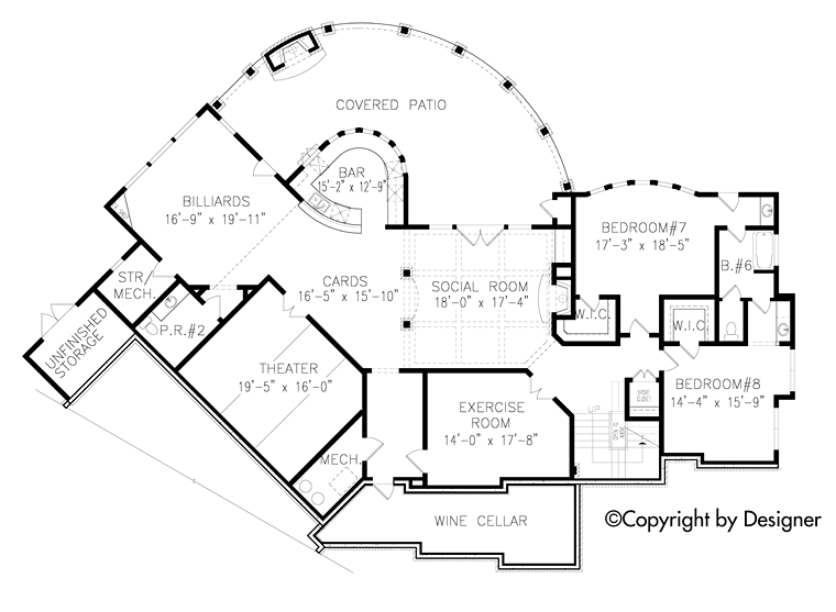 Country Craftsman Southern Traditional Lower Level of Plan 97614