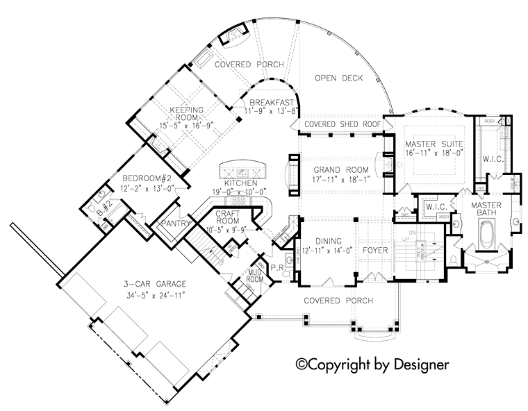 Country Craftsman Southern Traditional Level One of Plan 97614