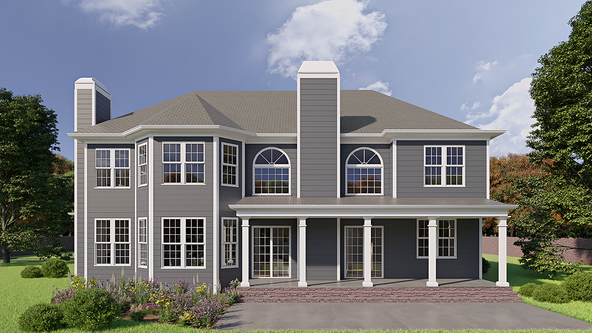 Southern, Traditional Plan with 3054 Sq. Ft., 5 Bedrooms, 4 Bathrooms, 2 Car Garage Rear Elevation