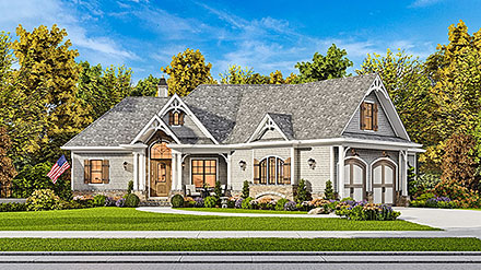 Cottage Country Craftsman New American Style Southern Traditional Elevation of Plan 97624