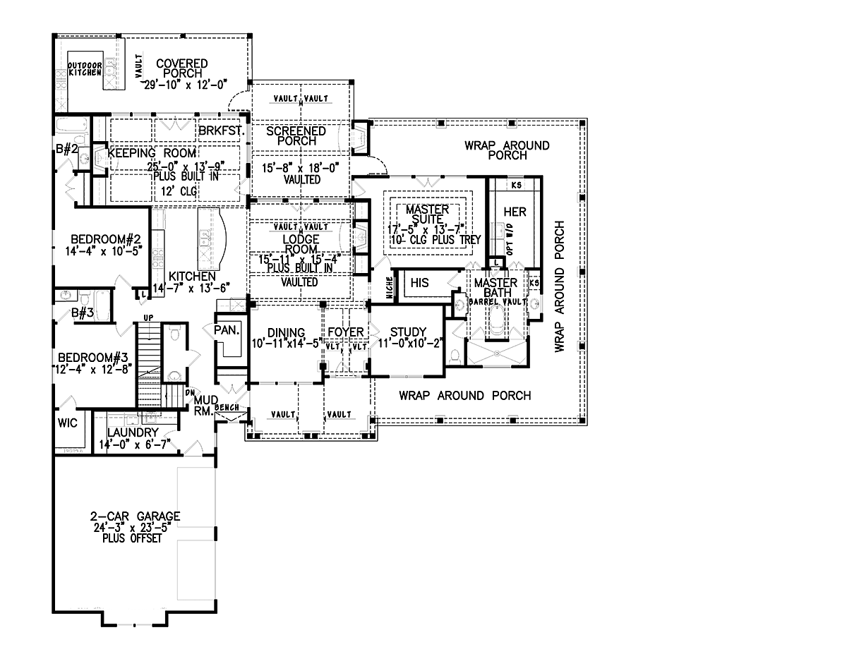 Farmhouse New American Style Ranch Level One of Plan 97638