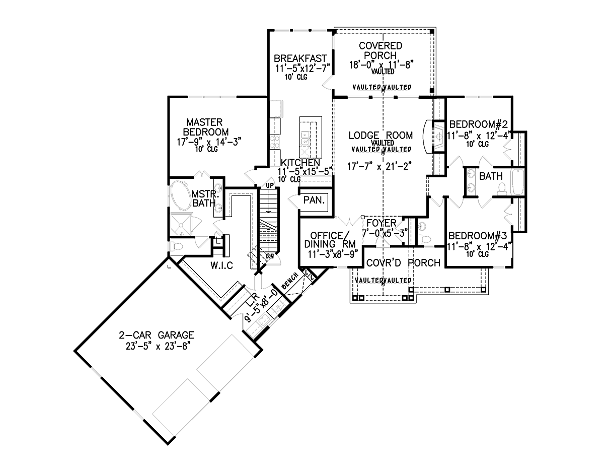 Country Craftsman Ranch Level One of Plan 97639