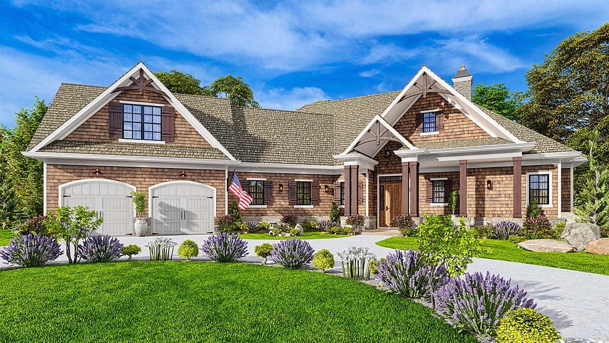 Country, Craftsman, New American Style, Ranch Plan with 2243 Sq. Ft., 3 Bedrooms, 3 Bathrooms, 2 Car Garage Elevation
