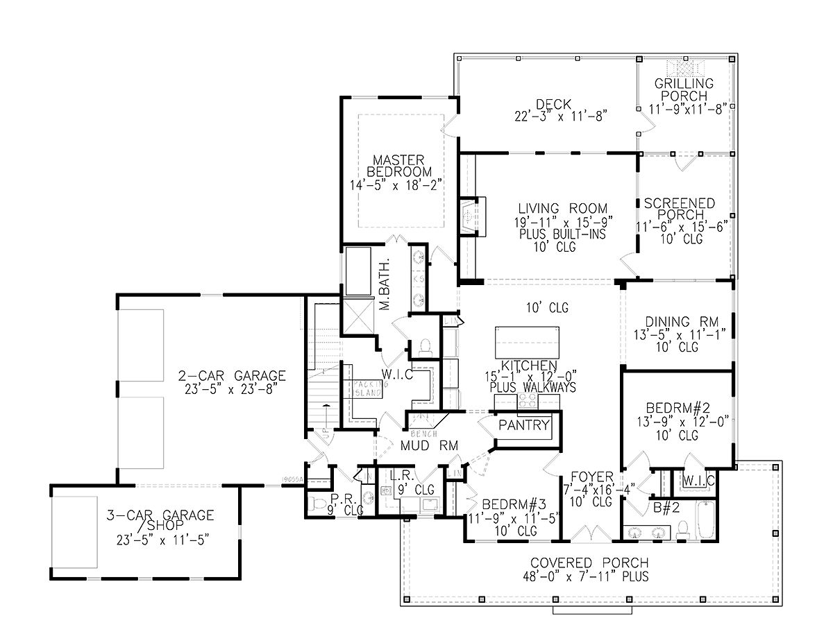 Country Farmhouse New American Style Southern Level One of Plan 97642