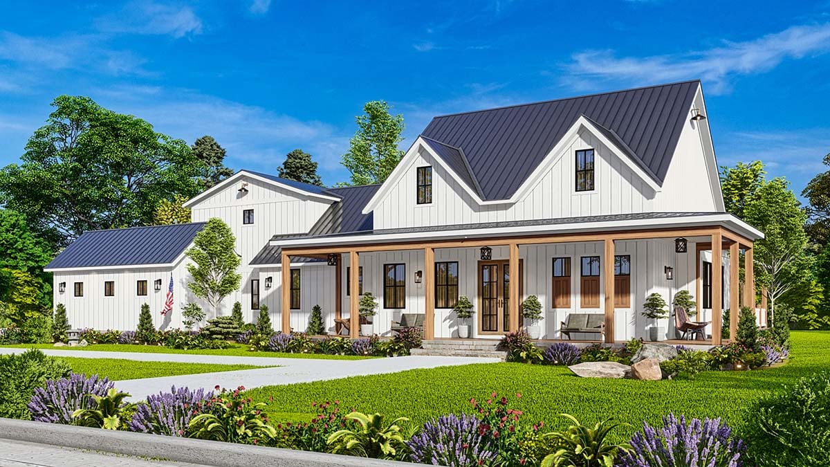 Country, Farmhouse, New American Style, Southern Plan with 2407 Sq. Ft., 3 Bedrooms, 3 Bathrooms, 3 Car Garage Picture 2