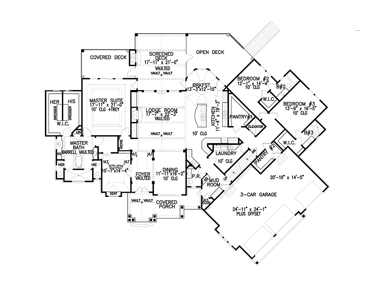 Cottage Country Craftsman New American Style Southern Level One of Plan 97644