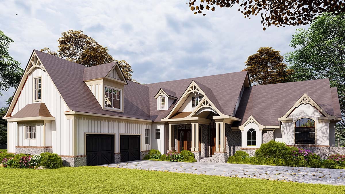 Country, Craftsman, New American Style Plan with 3745 Sq. Ft., 5 Bedrooms, 5 Bathrooms, 2 Car Garage Elevation