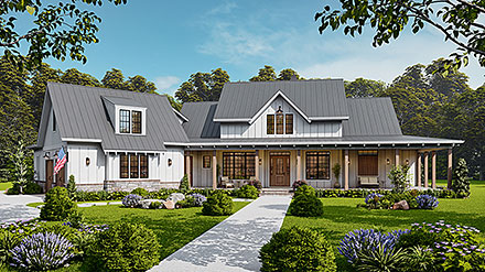 Country Craftsman Farmhouse Elevation of Plan 97650