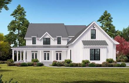 Country Farmhouse Ranch Southern Elevation of Plan 97653