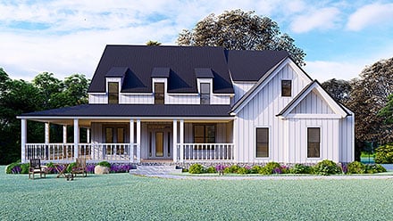 Country Farmhouse Ranch Southern Elevation of Plan 97654