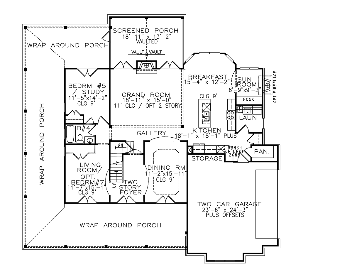 Country Farmhouse Ranch Southern Level One of Plan 97655