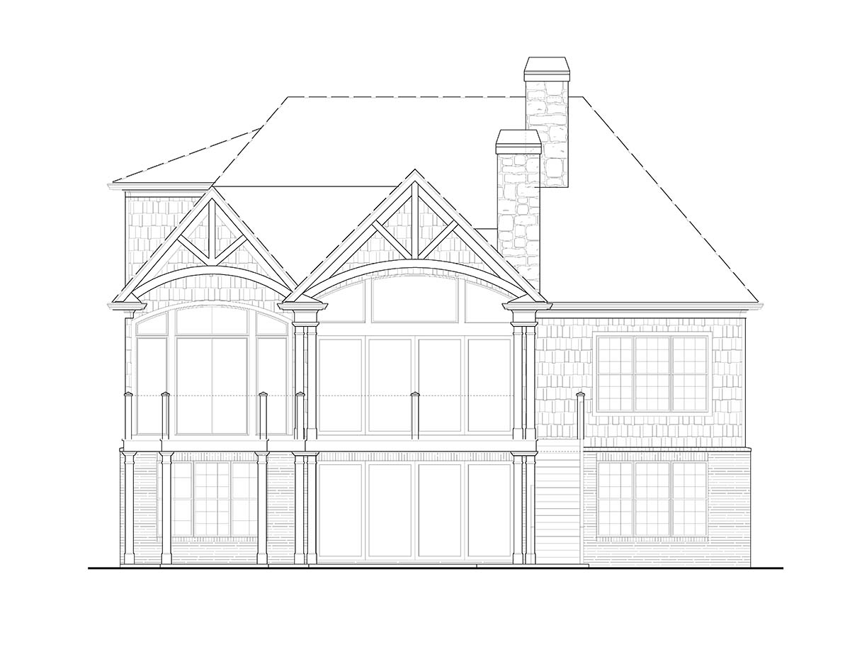 Country Craftsman Farmhouse New American Style Ranch Rear Elevation of Plan 97658