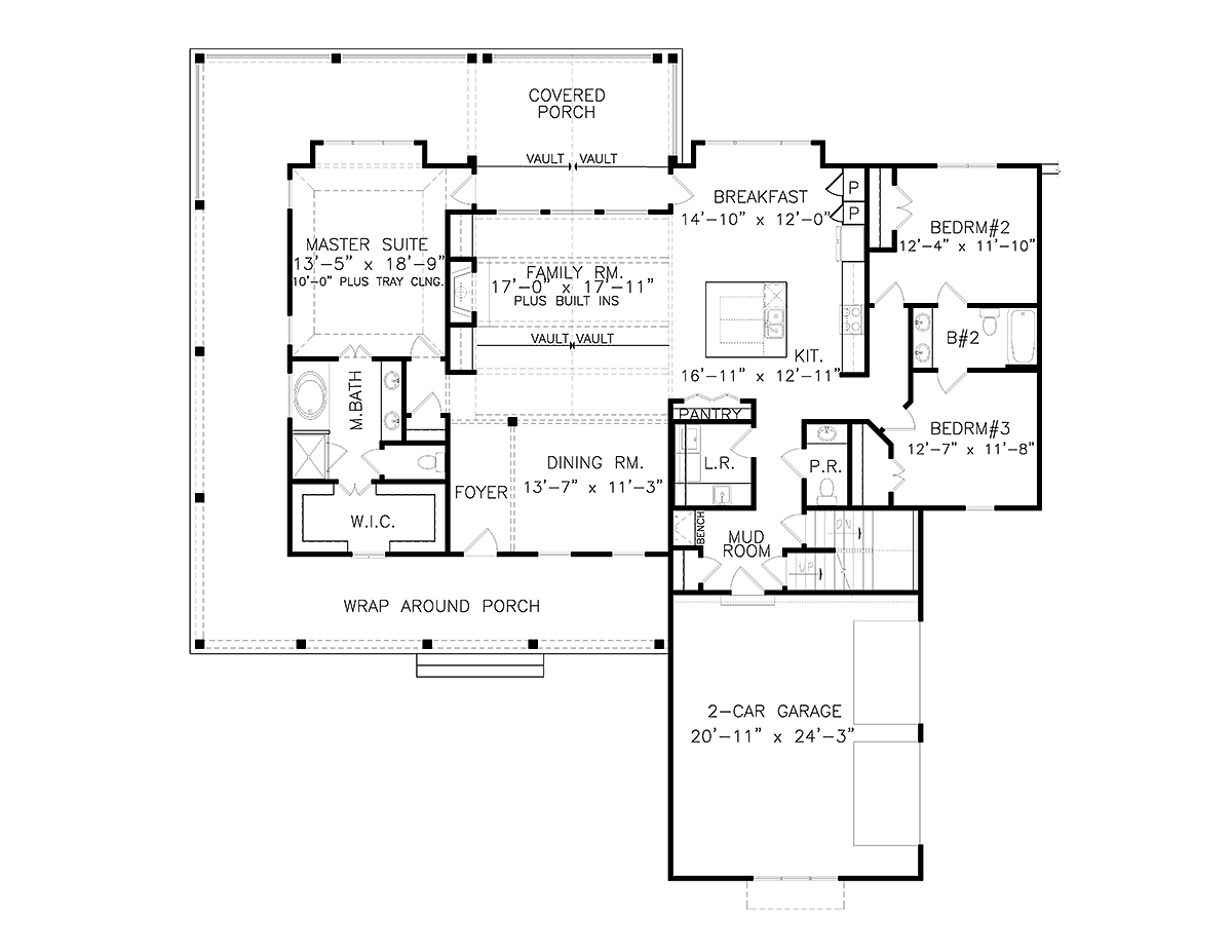 Country Farmhouse Southern Level One of Plan 97660