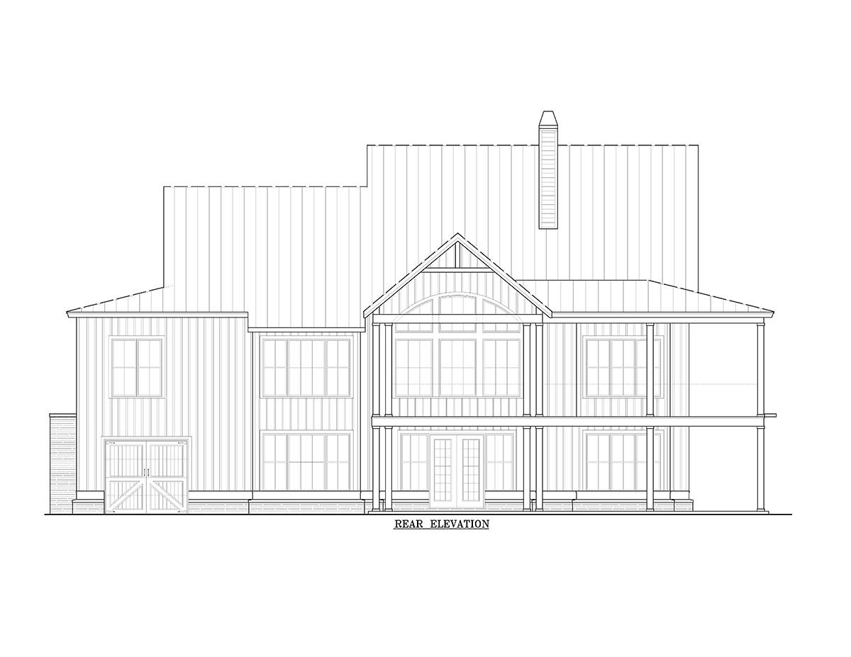 Country, Farmhouse, Southern Plan with 2230 Sq. Ft., 3 Bedrooms, 3 Bathrooms, 2 Car Garage Rear Elevation
