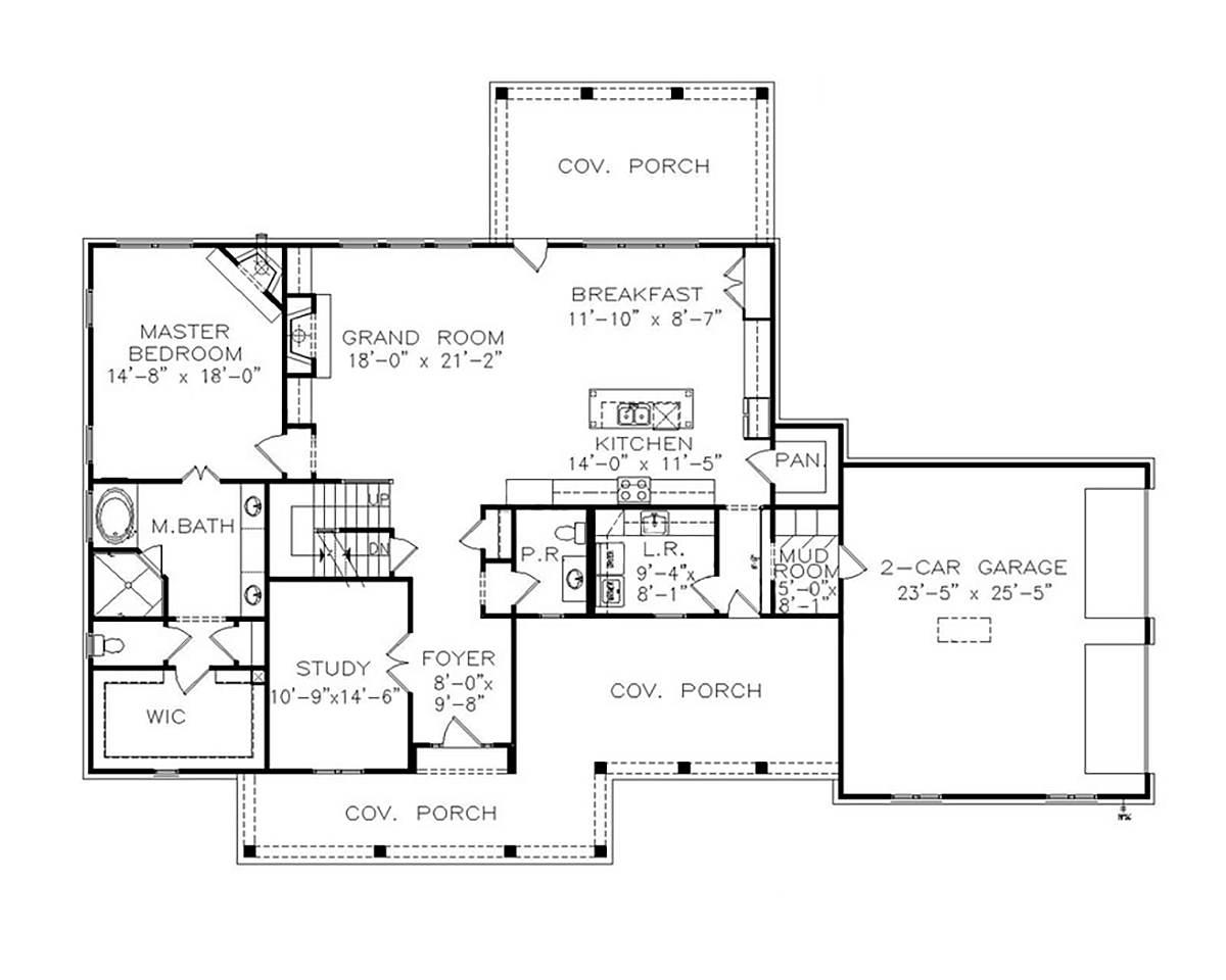 Country Farmhouse New American Style Southern Level One of Plan 97663