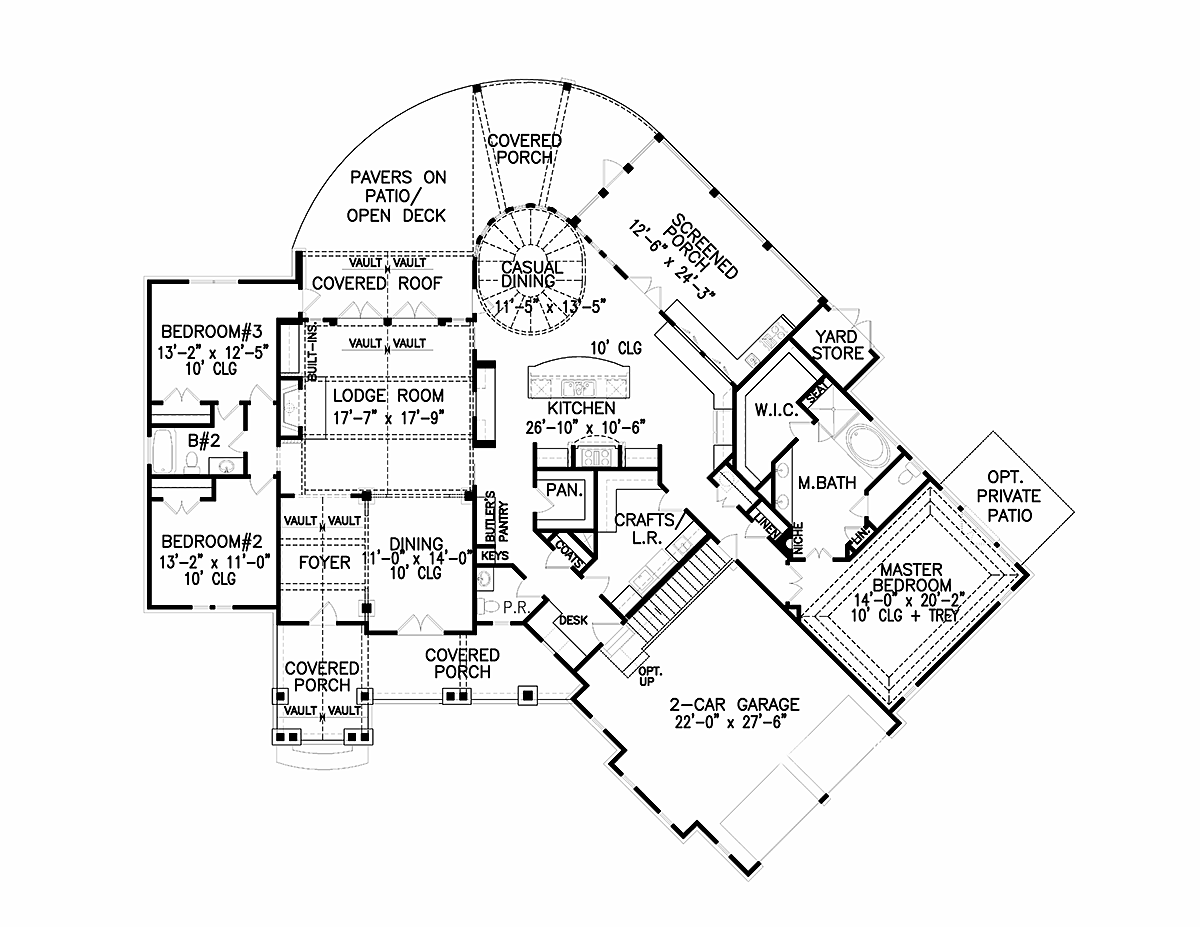 Country Craftsman New American Style Ranch Southern Level One of Plan 97665