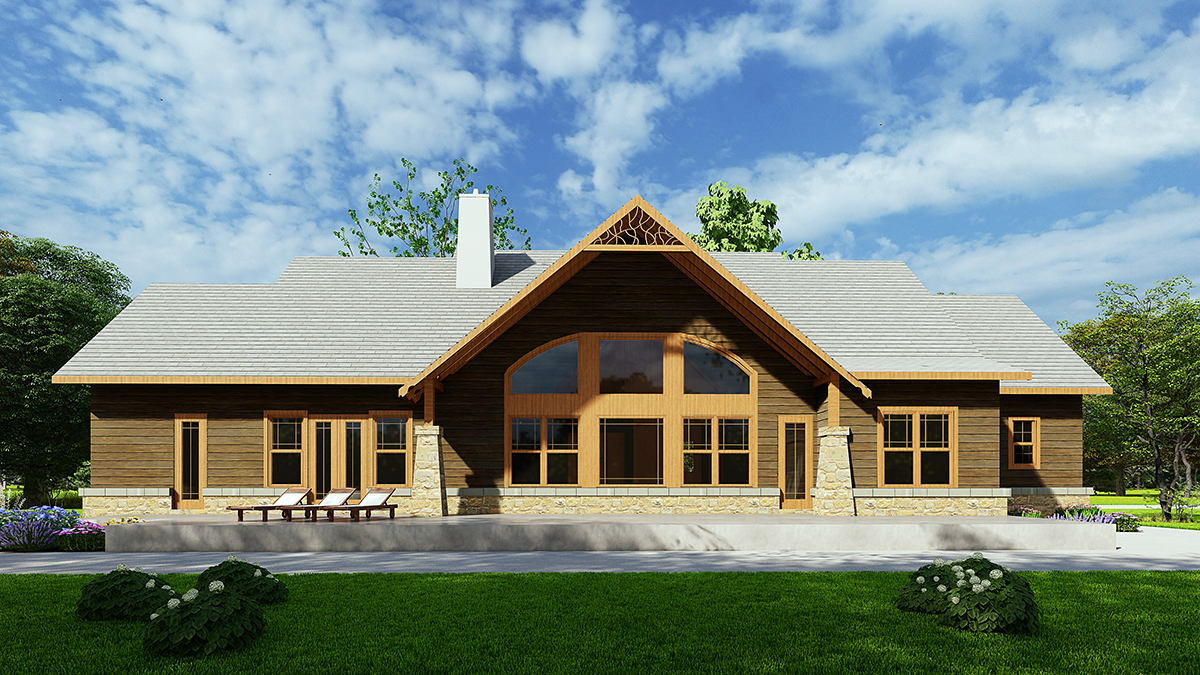 Craftsman, One-Story, Tuscan Plan with 2940 Sq. Ft., 4 Bedrooms, 4 Bathrooms, 2 Car Garage Rear Elevation