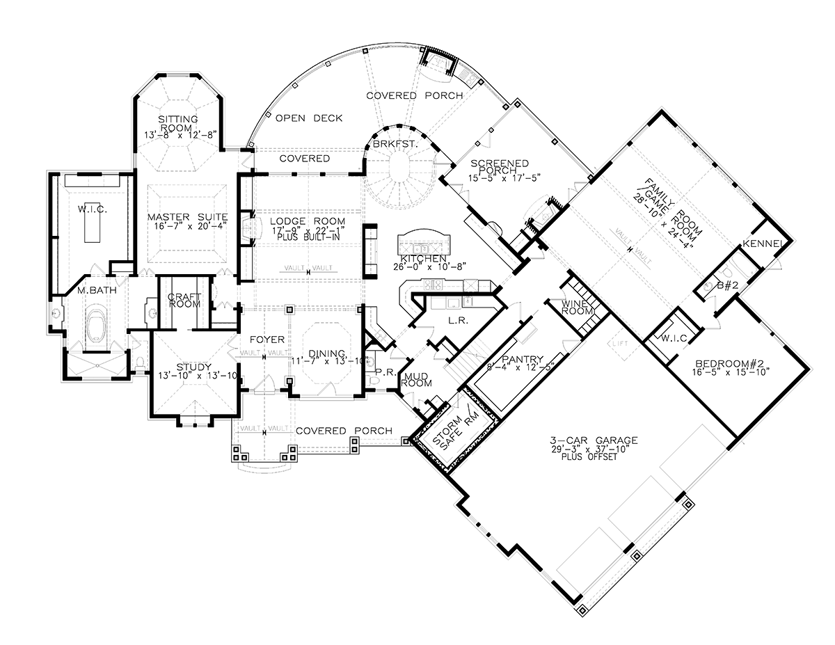 Craftsman New American Style Ranch Tuscan Level One of Plan 97670