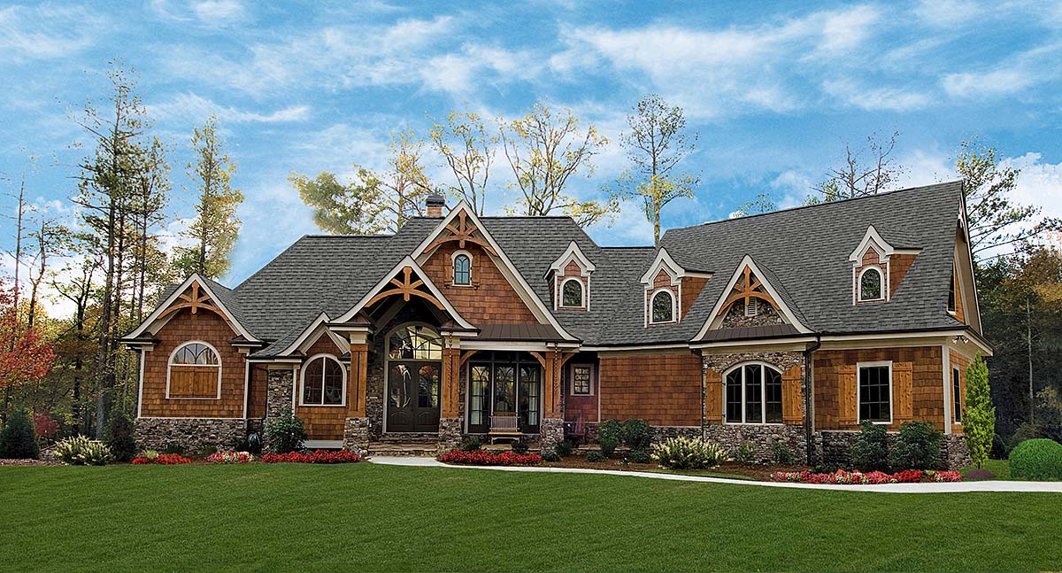 Craftsman, New American Style, Ranch, Tuscan Plan with 5530 Sq. Ft., 4 Bedrooms, 4 Bathrooms, 3 Car Garage Elevation