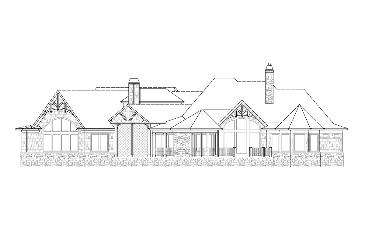 Craftsman, New American Style, Ranch, Tuscan Plan with 5530 Sq. Ft., 4 Bedrooms, 4 Bathrooms, 3 Car Garage Rear Elevation