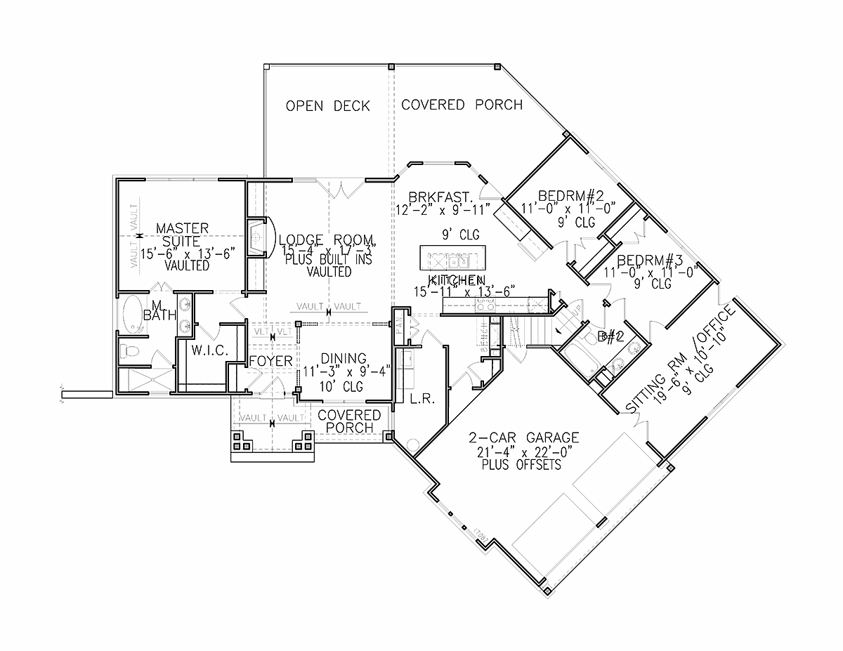 Craftsman New American Style One-Story Ranch Level One of Plan 97672