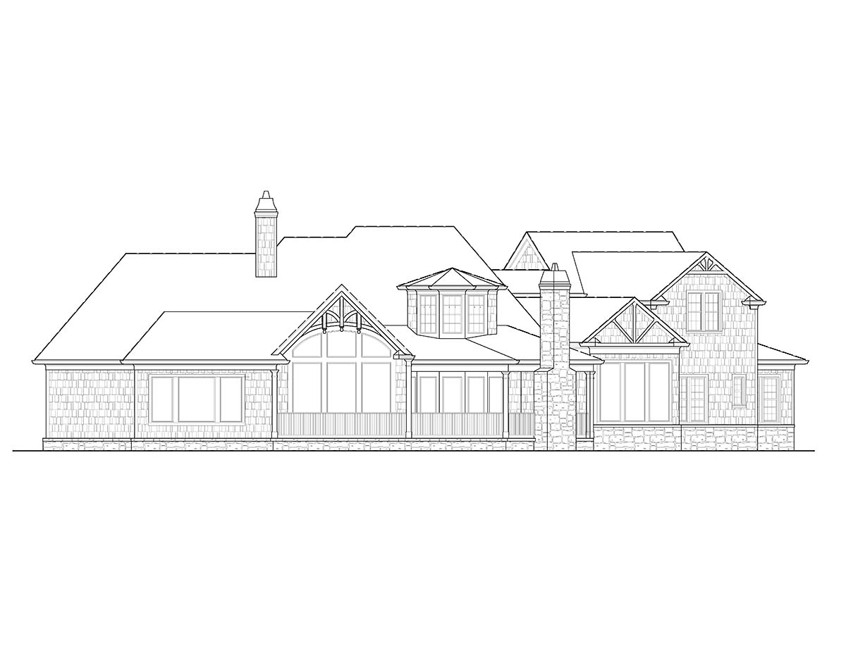 Cottage, Craftsman, New American Style Plan with 4605 Sq. Ft., 5 Bedrooms, 6 Bathrooms, 3 Car Garage Rear Elevation