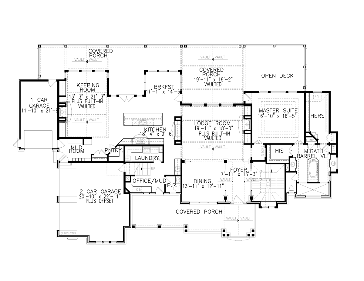 Country Farmhouse New American Style Southern Level One of Plan 97677