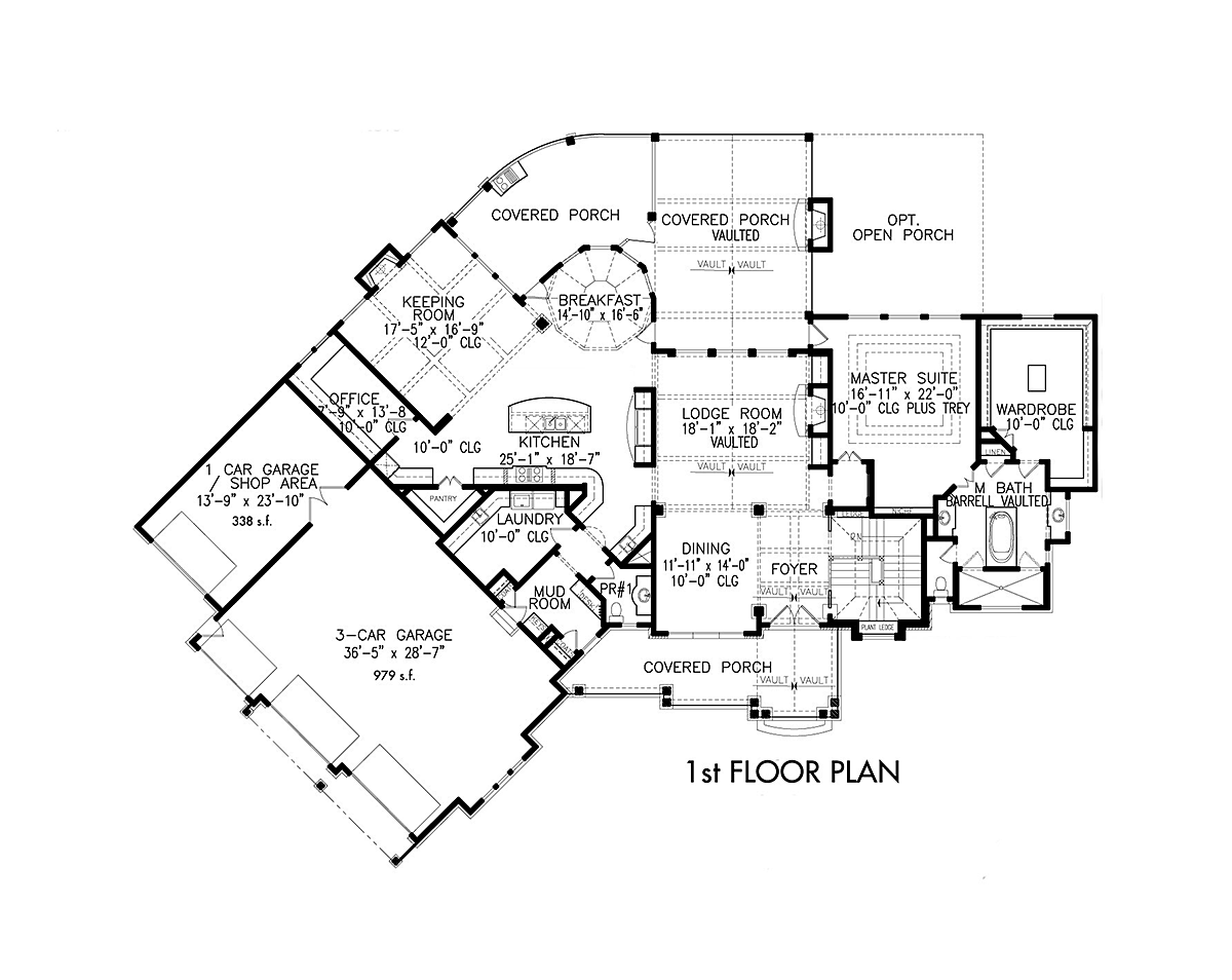 Country Craftsman Farmhouse New American Style Southern Level One of Plan 97682