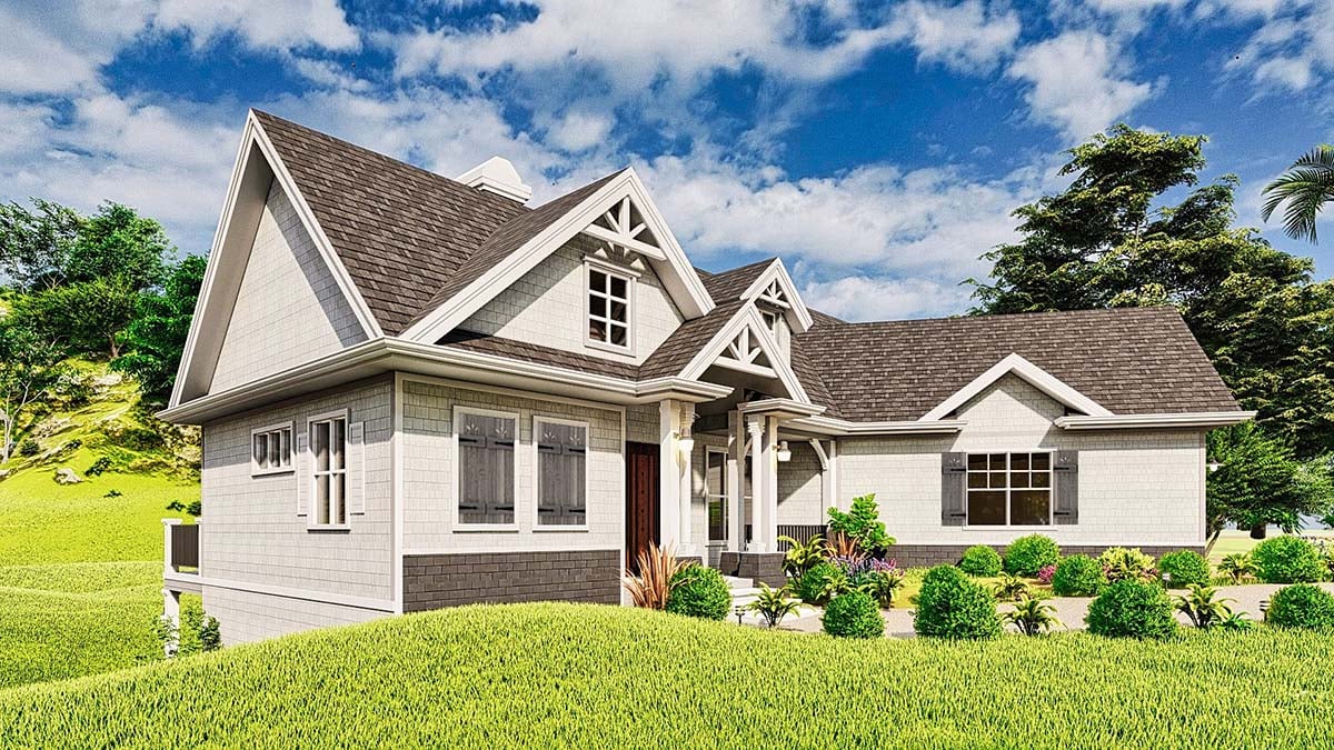 Cottage, Craftsman, New American Style, One-Story Plan with 1459 Sq. Ft., 3 Bedrooms, 2 Bathrooms, 2 Car Garage Picture 3