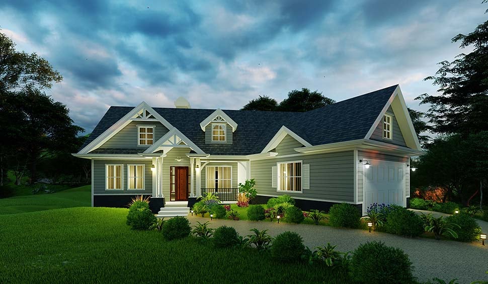 Cottage, Craftsman, New American Style, One-Story Plan with 1459 Sq. Ft., 3 Bedrooms, 2 Bathrooms, 2 Car Garage Picture 5