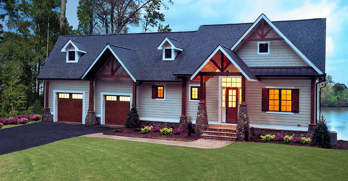 Craftsman, One-Story, Ranch, Traditional Plan with 2532 Sq. Ft., 3 Bedrooms, 3 Bathrooms, 2 Car Garage Elevation