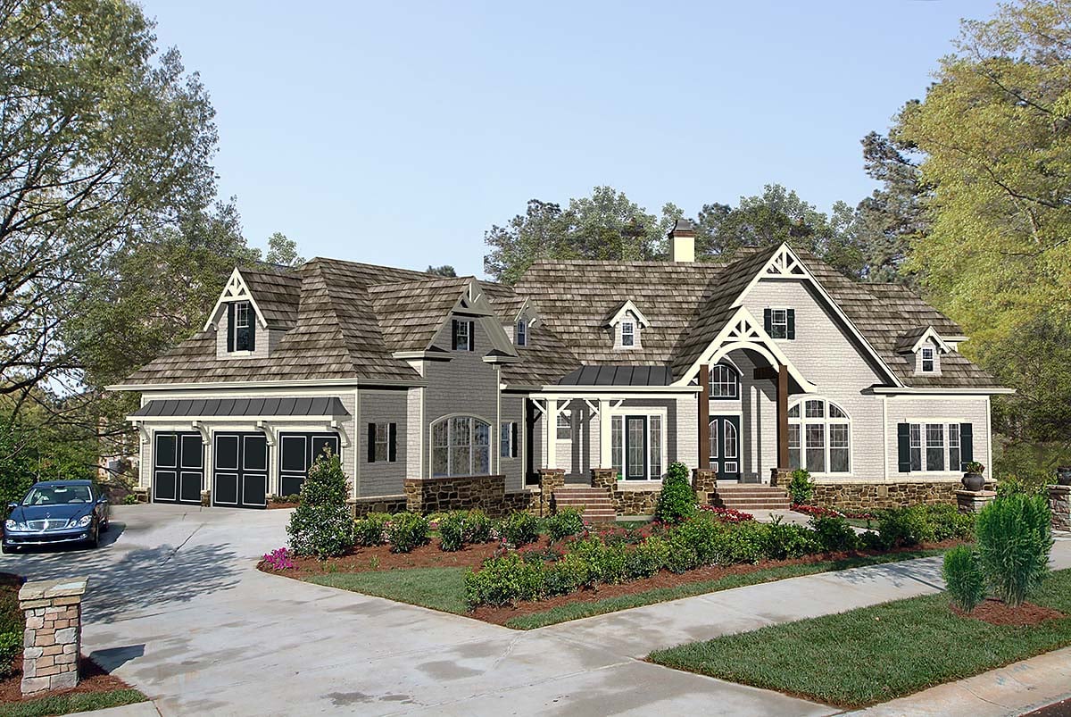Craftsman, New American Style, One-Story, Ranch Plan with 4888 Sq. Ft., 4 Bedrooms, 4 Bathrooms, 3 Car Garage Elevation