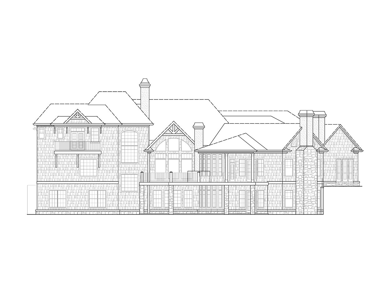 Craftsman, New American Style, One-Story, Ranch Plan with 4888 Sq. Ft., 4 Bedrooms, 4 Bathrooms, 3 Car Garage Rear Elevation