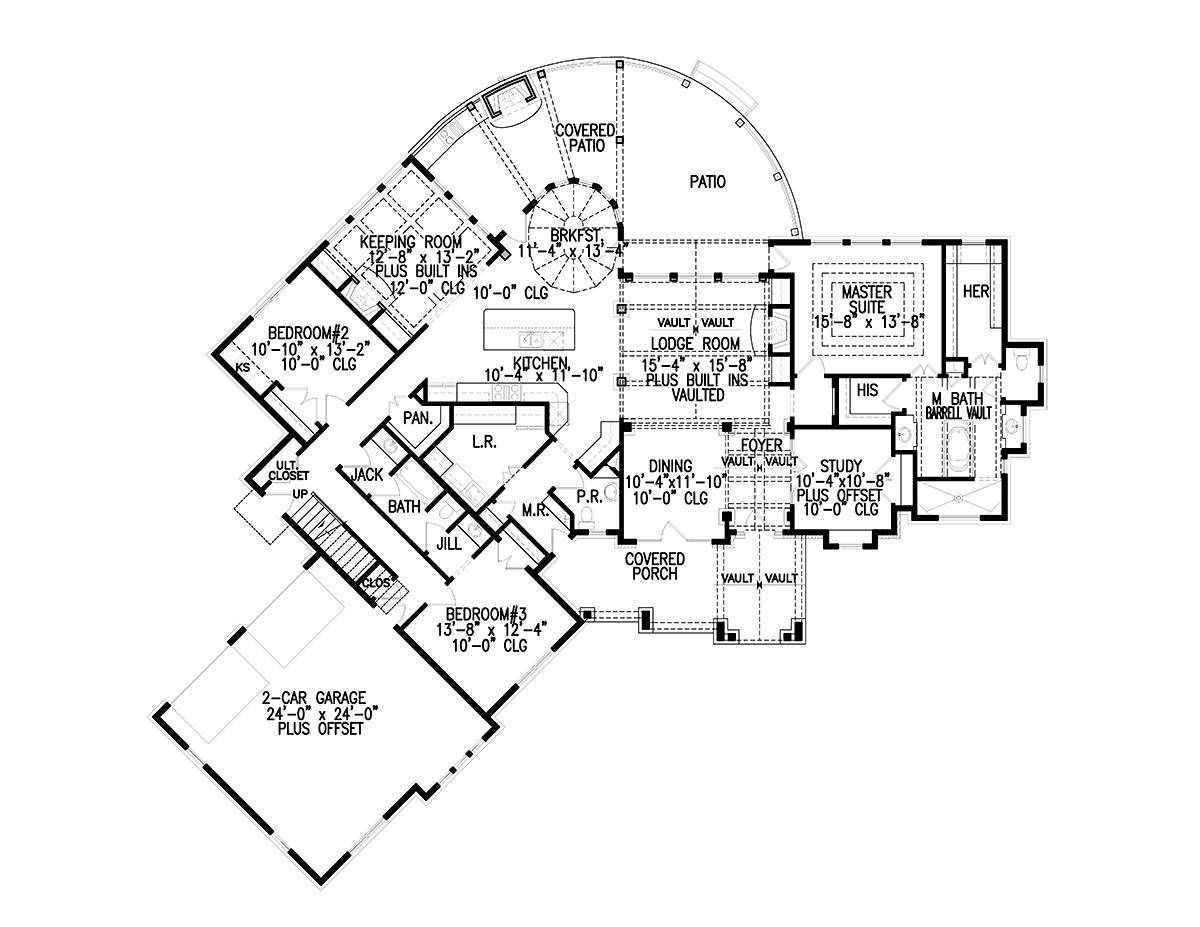 Craftsman New American Style Ranch Level One of Plan 97690