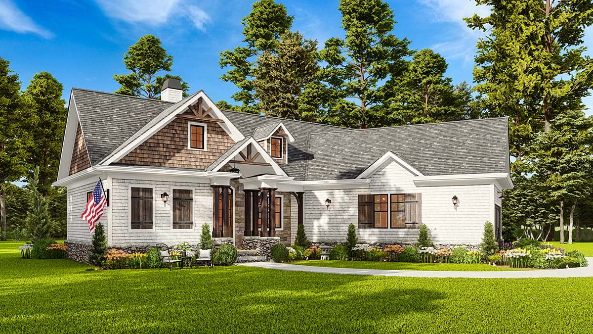 Country, Farmhouse, New American Style, One-Story, Southern Plan with 1338 Sq. Ft., 3 Bedrooms, 2 Bathrooms, 2 Car Garage Picture 3