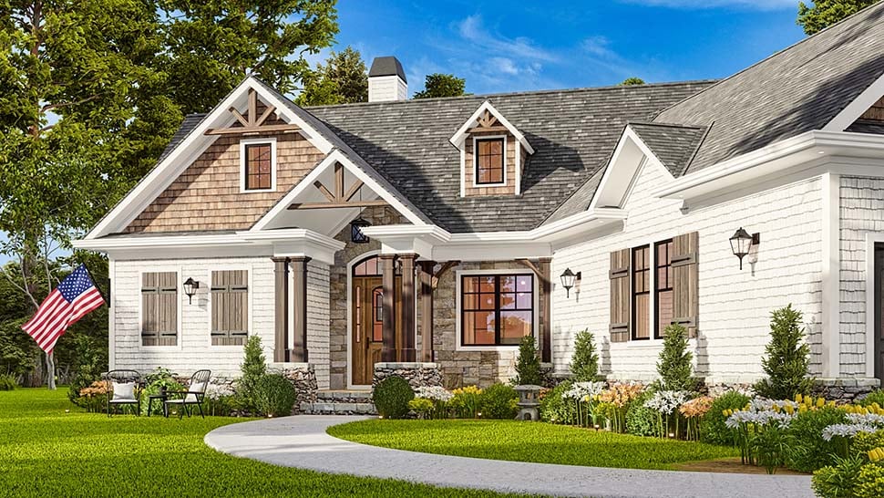 Country, Farmhouse, New American Style, One-Story, Southern Plan with 1338 Sq. Ft., 3 Bedrooms, 2 Bathrooms, 2 Car Garage Picture 4
