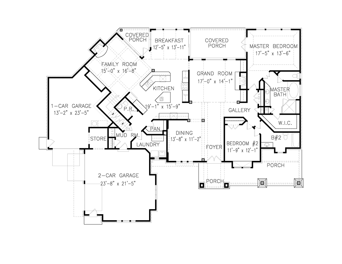 Country Craftsman New American Style Traditional Level One of Plan 97697