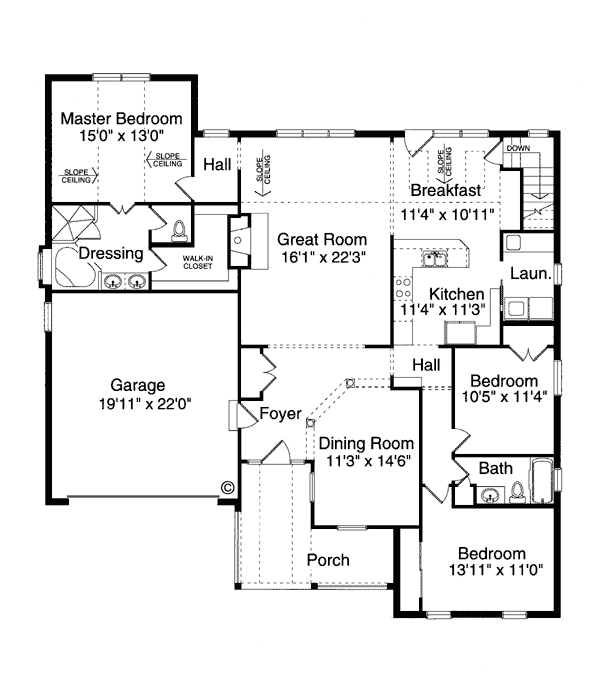 Colonial European One-Story Level One of Plan 97701