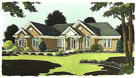 Colonial One-Story Ranch Elevation of Plan 97723