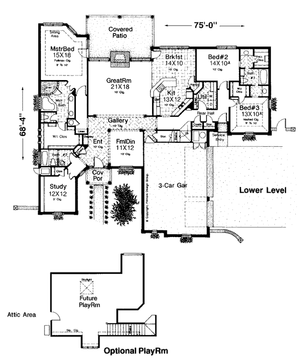 Bungalow European One-Story Level One of Plan 97804