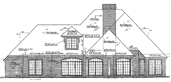 Bungalow European One-Story Rear Elevation of Plan 97804