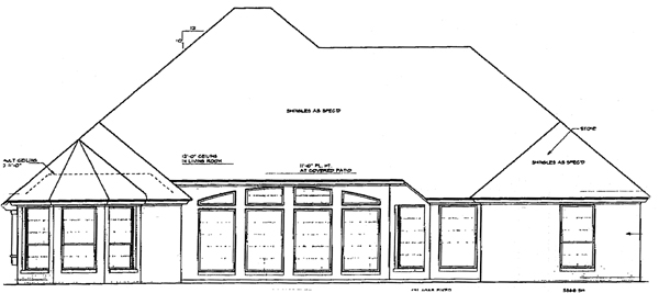 Bungalow European One-Story Rear Elevation of Plan 97815