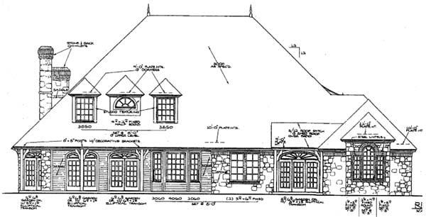 European French Country Traditional Tudor Rear Elevation of Plan 97832