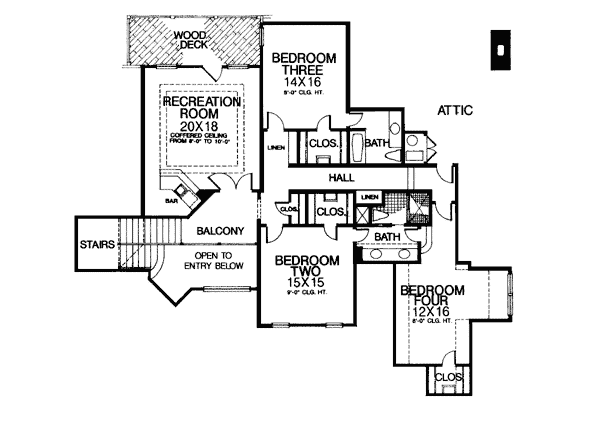 Bungalow Colonial European French Country Level Two of Plan 97843