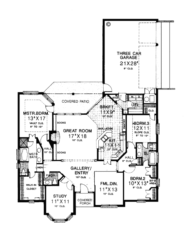Bungalow European One-Story Level One of Plan 97858